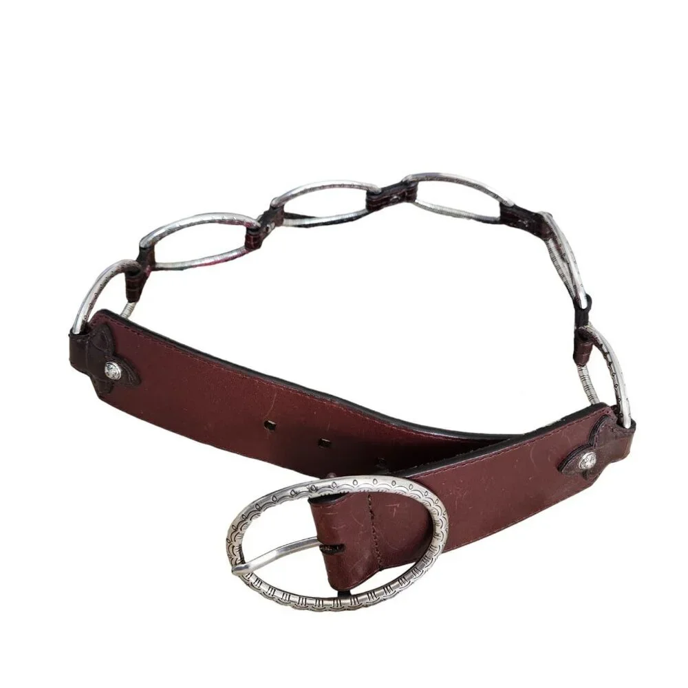 Brighton Leather Western Belt‎ Women’s Size 30 Brown Chain Link Hippie Boho